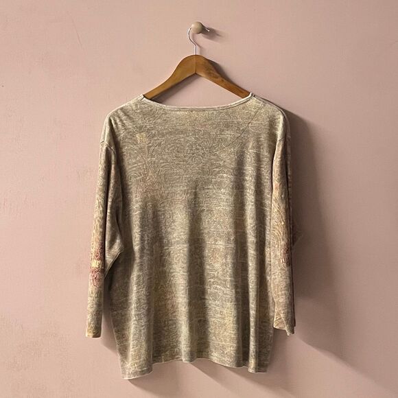 Vintage Gloria Banderbilt Y2K Café de Paris Printed 3/4 Sleeve Shirt Size 2X EUC - Picture 2 of 10